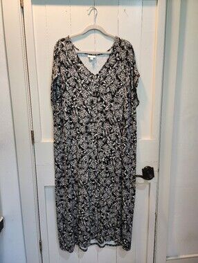 J. Jill Black and White Floral Knit Maxi Dress 2X